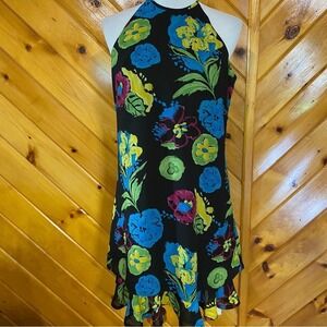 Jack Mulqueen Vintage 90s Floral Halter Neck Dress Flower Print 10